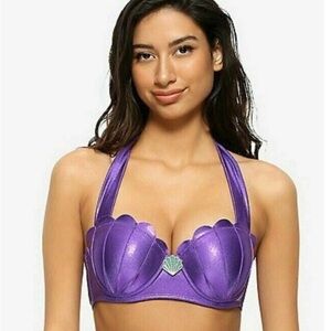Hot Topic Disney Little Mermaid Purple Clamshell Halter Bikini Top Size 1 NWT
